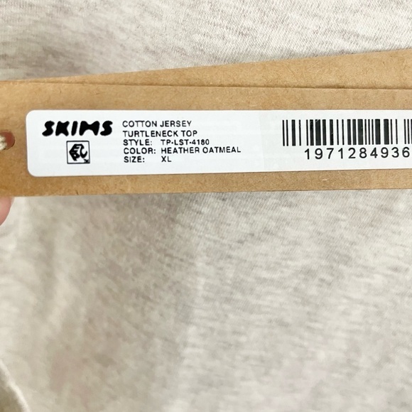Skims Cotton Jersey Turtleneck Top Long Sleeves Heather Oatmeal NWT - Picture 8 of 12